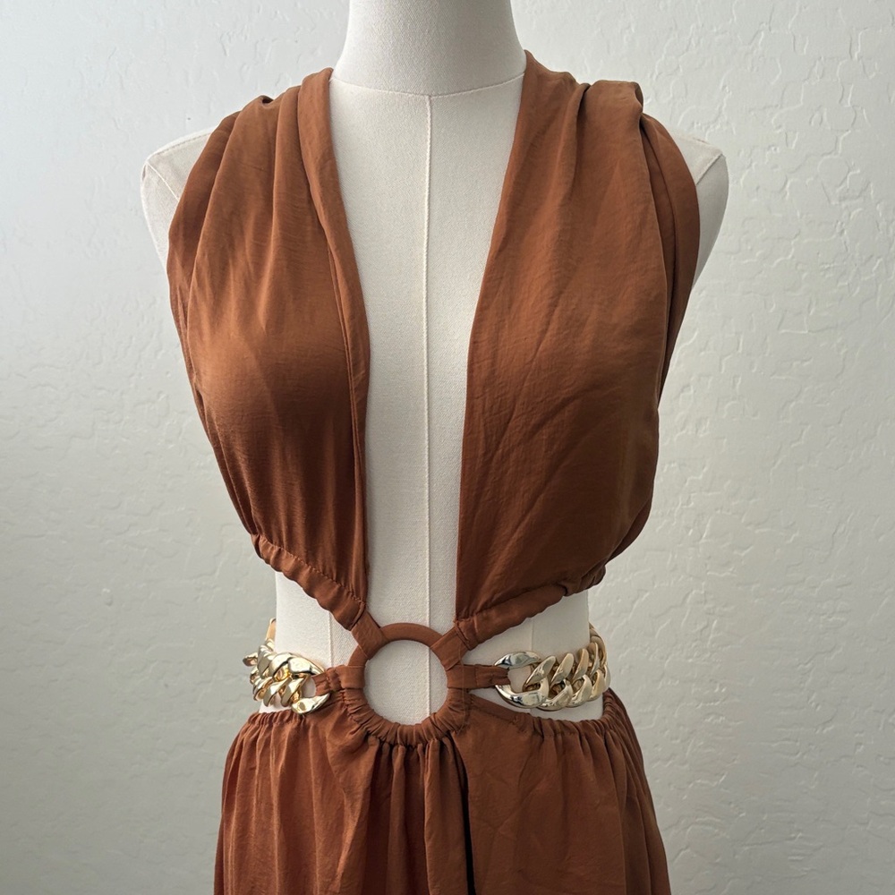Belle & Bloom CAMEL Color (not green) Backless Maxi Dress - Picture 4 of 4